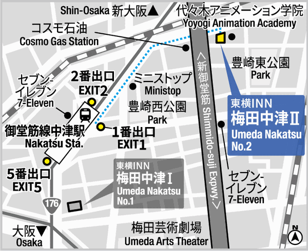 東横ＩＮＮ梅田中津２の地図画像