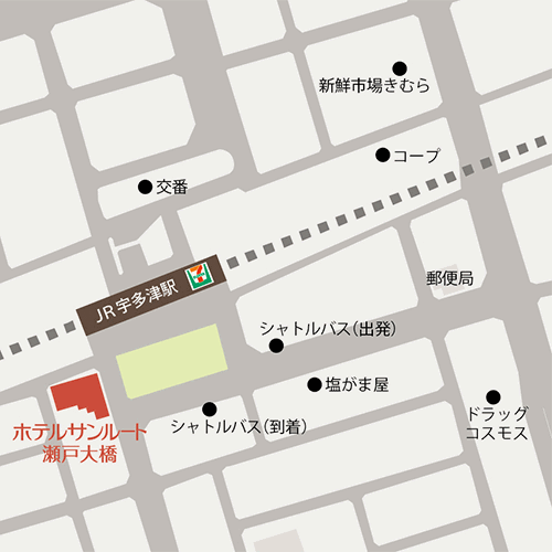 ホテルアネシス瀬戸大橋への概略アクセスマップ