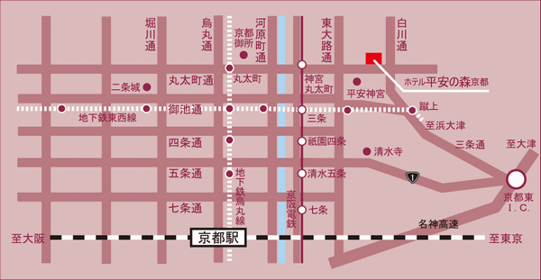 ホテル平安の森京都への概略アクセスマップ