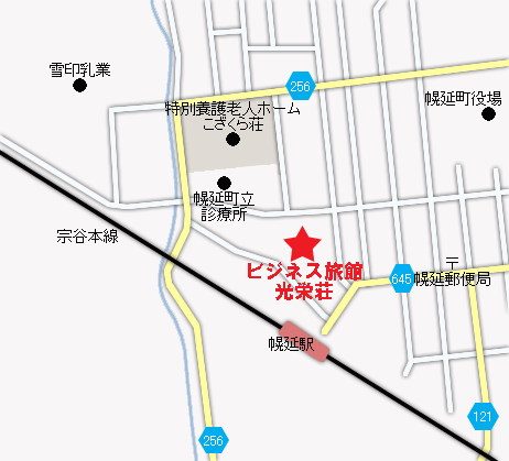 ビジネス旅館　光栄荘への概略アクセスマップ