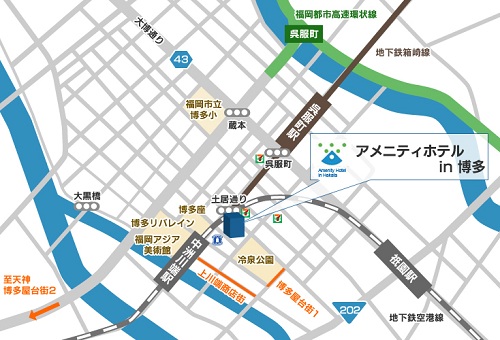 アメニティホテルｉｎ博多への概略アクセスマップ
