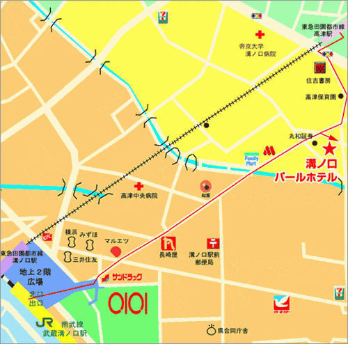 パールホテル溝ノ口への概略アクセスマップ