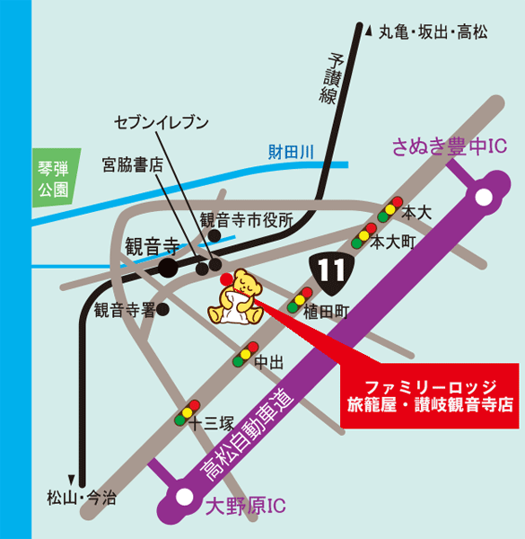 地図：ファミリーロッジ旅籠屋・讃岐観音寺店
