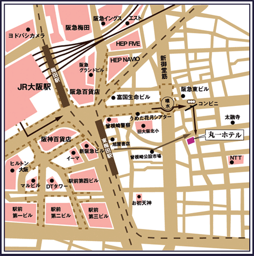 丸一ホテル大阪梅田への概略アクセスマップ