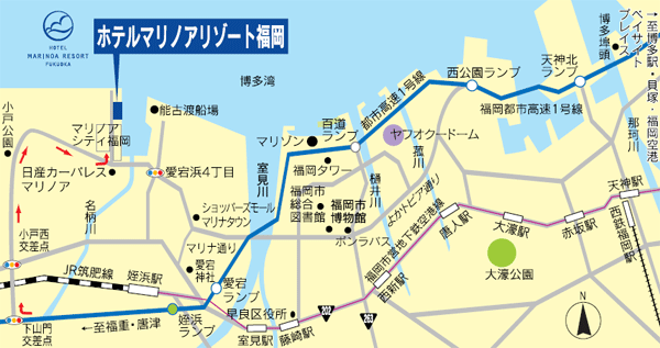 ホテルマリノアリゾート福岡への概略アクセスマップ