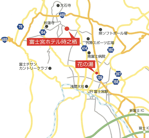 富士宮ホテル時之栖への概略アクセスマップ