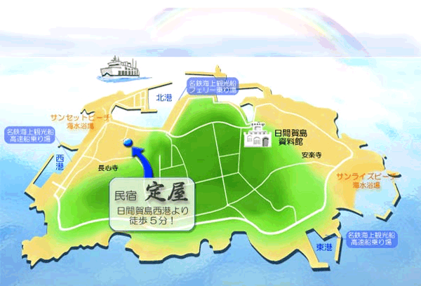 日間賀島　波香の宿　定屋への概略アクセスマップ