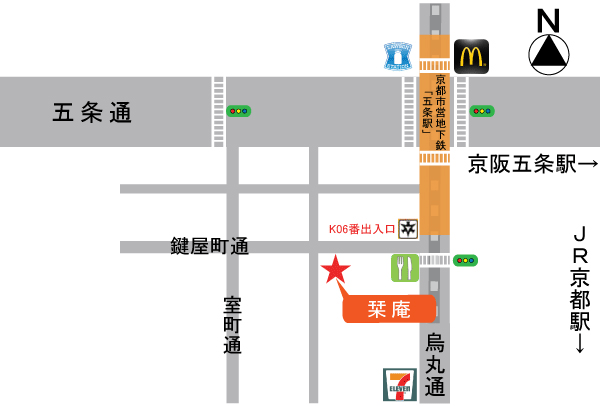 京都ゲストハウス栞庵（しおりあん）への概略アクセスマップ