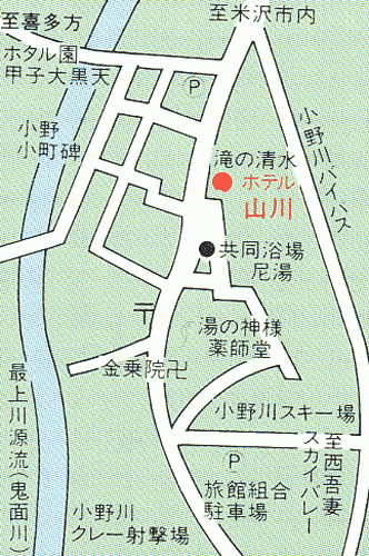 地図：小野川温泉　湯杜　匠味庵　山川　ｙｕｍｏｒｉ－ｓｈｏｍｉａｎ　ＹＡＭＡＫＡＷＡ