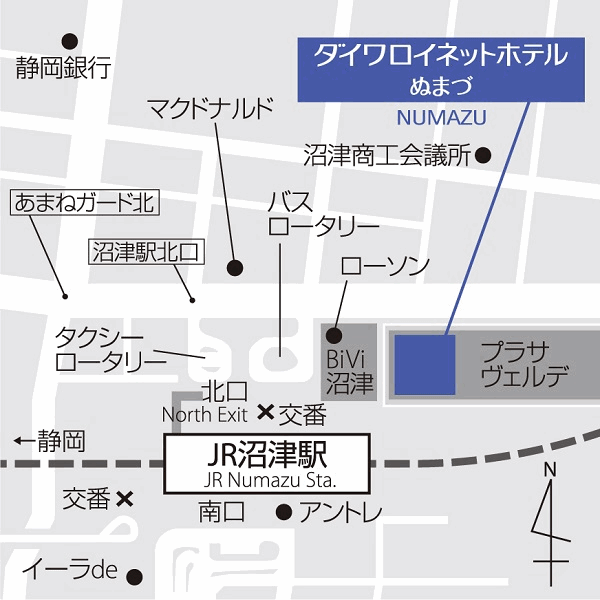 ダイワロイネットホテルぬまづへの概略アクセスマップ