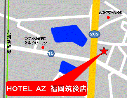 地図：ＨＯＴＥＬ　ＡＺ　福岡筑後店
