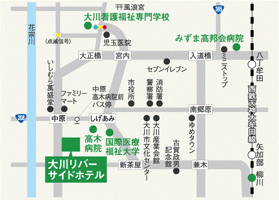 大川リバーサイドホテルへの概略アクセスマップ