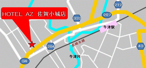 ＨＯＴＥＬ　ＡＺ　佐賀小城店への概略アクセスマップ