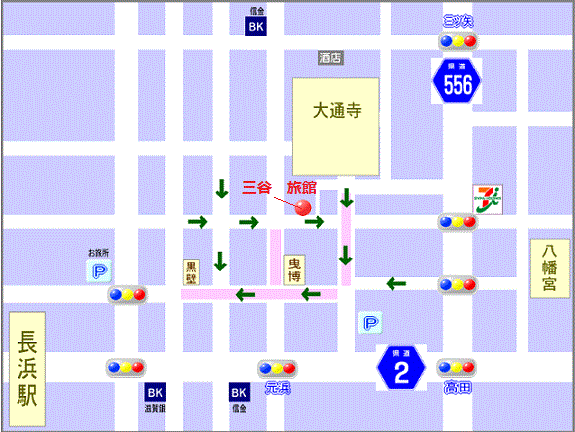 三谷　旅館への概略アクセスマップ