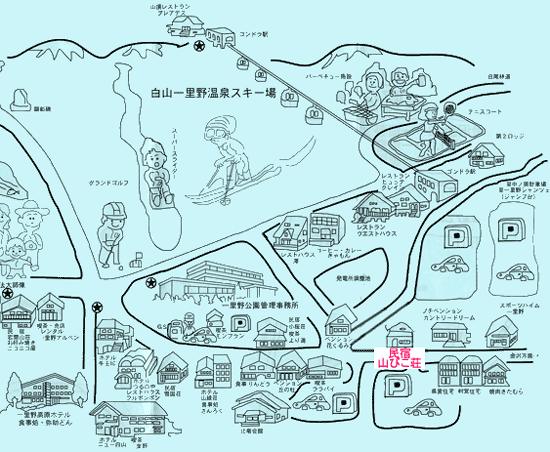 一里野温泉　山びこ荘への概略アクセスマップ