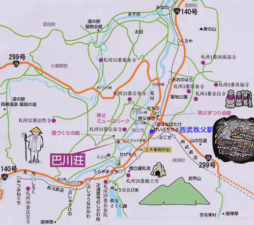 観光旅館　巴川荘への概略アクセスマップ
