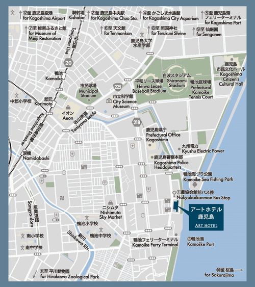 アートホテル鹿児島への概略アクセスマップ