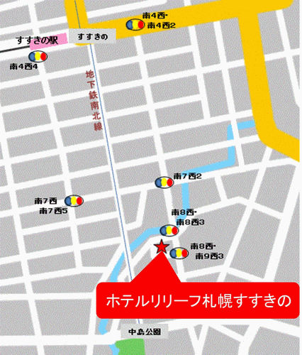 ホテルリリーフ札幌すすきのへの概略アクセスマップ