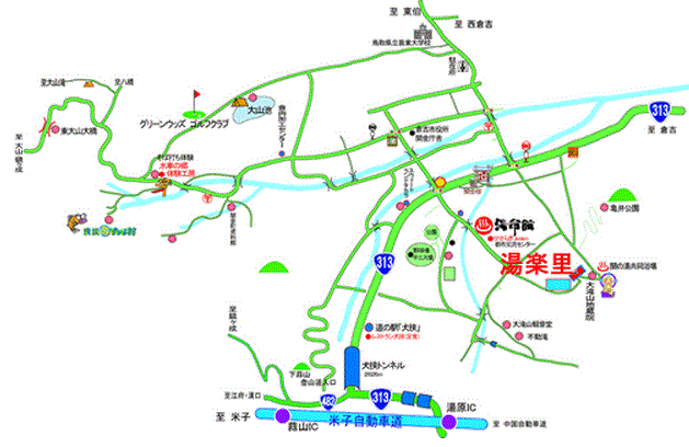 関金温泉　湯楽里への概略アクセスマップ