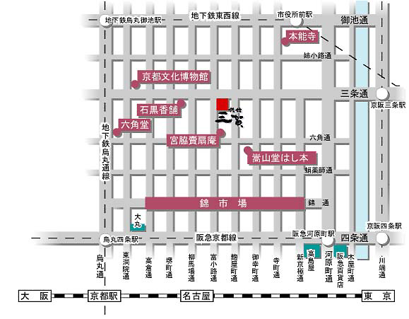 旅館三賀への概略アクセスマップ