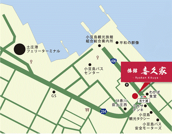 地図：喜久家旅館　＜小豆島＞