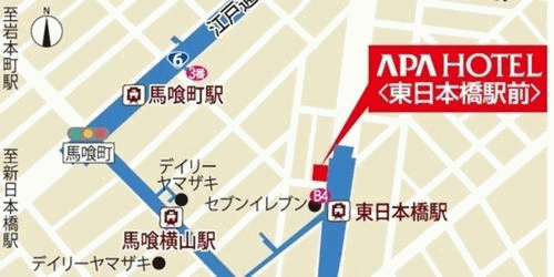 アパホテル〈東日本橋駅前〉への概略アクセスマップ