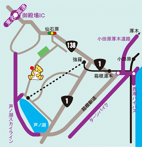 ファミリーロッジ旅籠屋・箱根仙石原店への概略アクセスマップ
