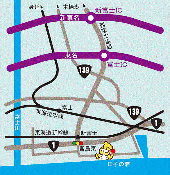 ファミリーロッジ旅籠屋・富士田子浦店への概略アクセスマップ