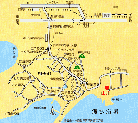 民宿旅館　山川への概略アクセスマップ