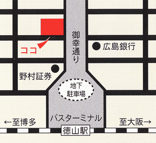 地図：Ｔａｂｉｓｔ　ホテルアルフレックス　徳山駅前