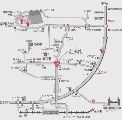 伊豆高原温泉　ペットと泊まれる全室専用露天風呂付　別邸　石の家への概略アクセスマップ