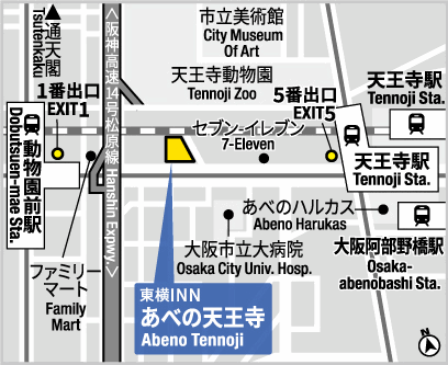東横ＩＮＮあべの天王寺への概略アクセスマップ