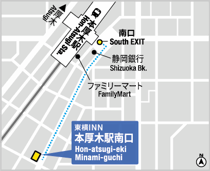 東横ＩＮＮ本厚木駅南口への概略アクセスマップ