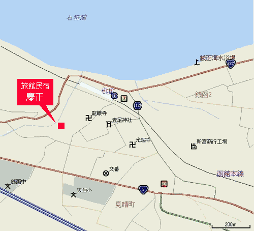 旅館民宿　慶正への概略アクセスマップ