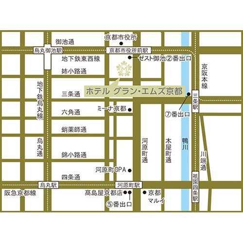 ホテル　グラン・エムズ京都への概略アクセスマップ
