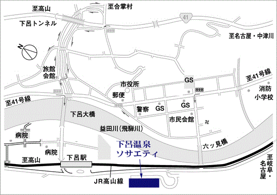 ダイヤモンド　下呂温泉ソサエティへの概略アクセスマップ