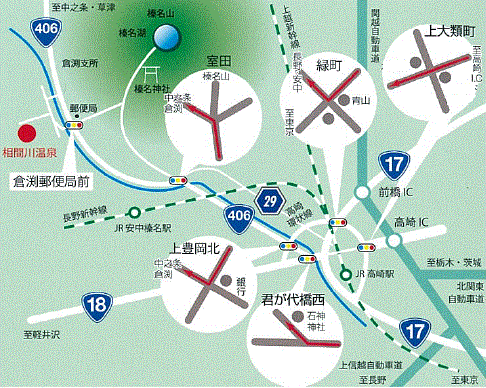 相間川温泉　ふれあい館への概略アクセスマップ