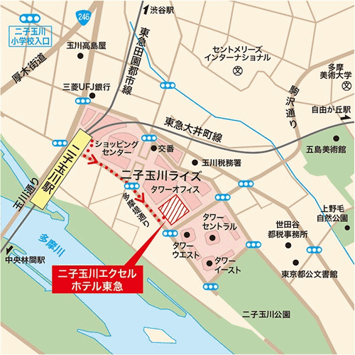 二子玉川エクセルホテル東急への概略アクセスマップ