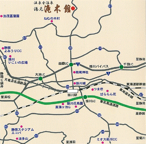 法泉寺温泉　滝本館への概略アクセスマップ