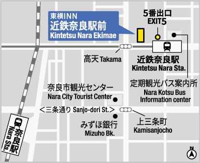 東横ＩＮＮ近鉄奈良駅前への概略アクセスマップ