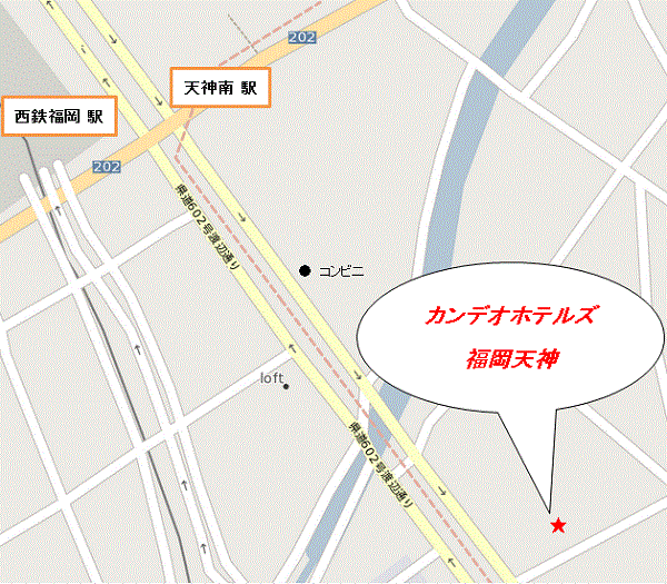 ＣＡＮＤＥＯ　ＨＯＴＥＬＳ（カンデオホテルズ）福岡天神への概略アクセスマップ