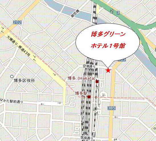 博多グリーンホテル１号館への概略アクセスマップ