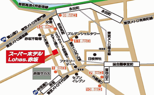 高濃度炭酸泉　茜草の湯　スーパーホテルＰｒｅｍｉｅｒ赤坂への概略アクセスマップ