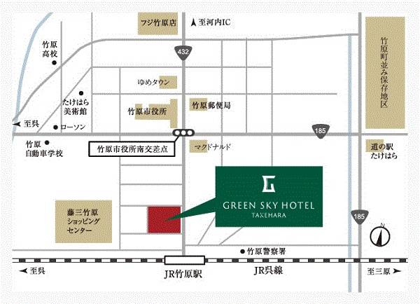 グリーンスカイホテル竹原への概略アクセスマップ