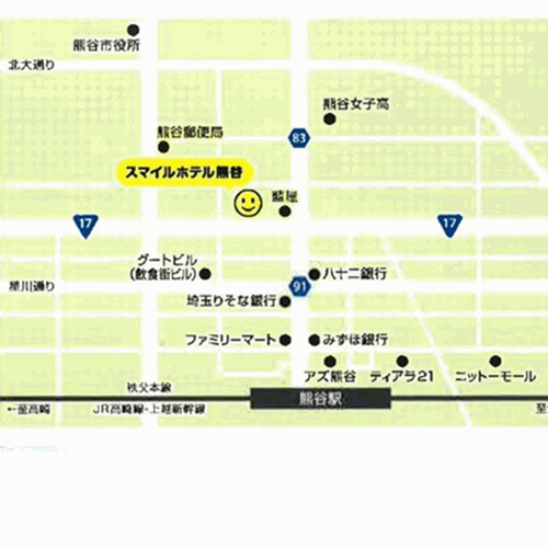 スマイルホテル熊谷への概略アクセスマップ