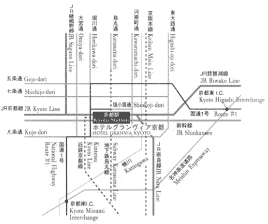 ホテルグランヴィア京都への概略アクセスマップ