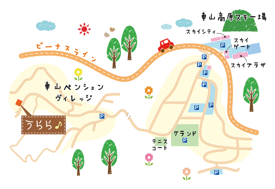 車山高原ゲストハウス　うららへの概略アクセスマップ