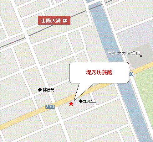 堤乃坊旅館への概略アクセスマップ