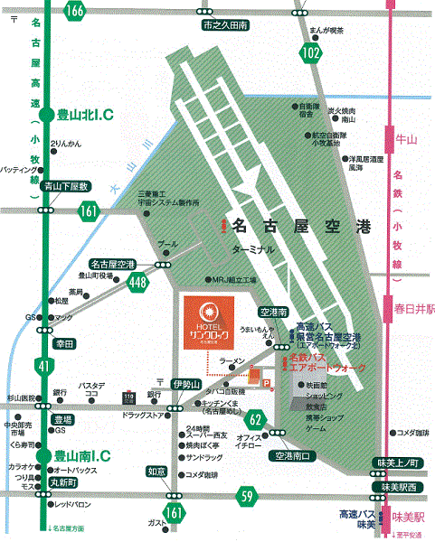 ビジネスホテルフィズ名古屋空港への概略アクセスマップ
