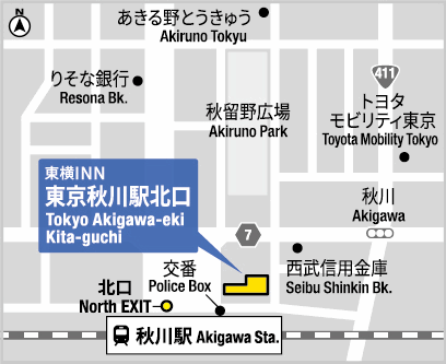 東横ＩＮＮ東京秋川駅北口への概略アクセスマップ
